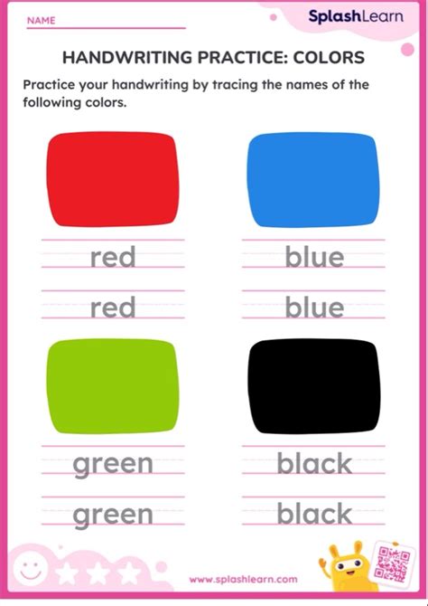 Handwriting Practice Colors Printable Ela Worksheet