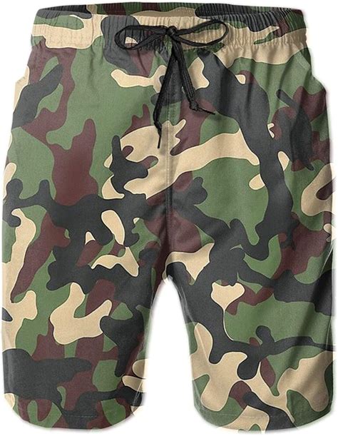 Bycocby Camouflage Patterns Mens Swim Trunks Drawstring Elastic Waist