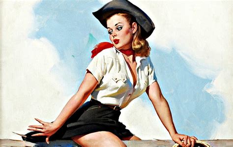 Vintage Gil Elvgren Western Cowgirl Pin Up Girl Postcard Hot Sex Picture