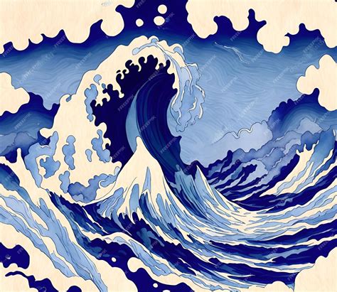 Premium Photo | A painting of a wave with the words " wave " on it.