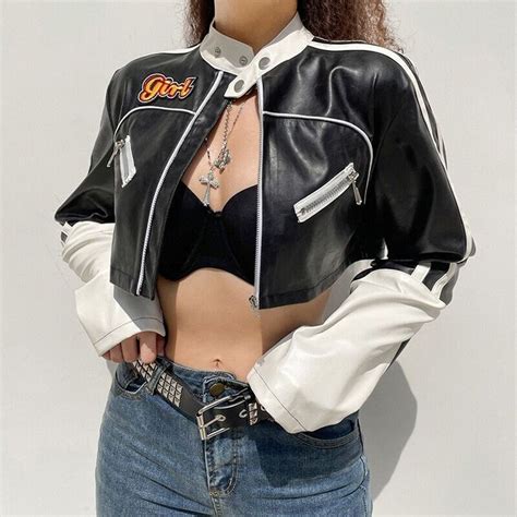 Pleather Jacket Cropped Leather Jacket Vintage Leather Jacket Faux