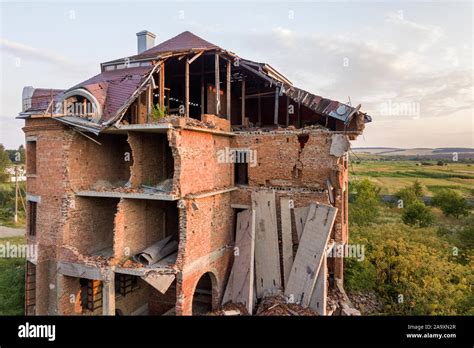 Old Ruined Building After Earthquake A Collapsed Brick House Stock