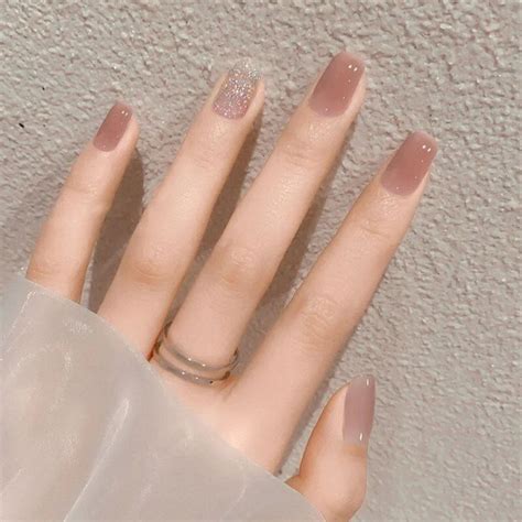 Churchf Press On Nails Glossy False Nails Nude Sparkle Art Design Full Cover False Fingernails