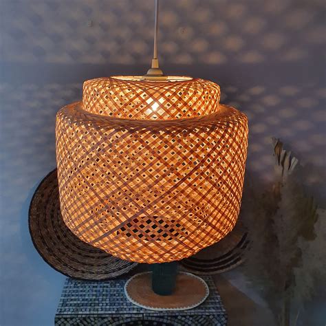 Bamboo Light Fixture Woven Hanging Lamp For Boho Room Decor Etsy