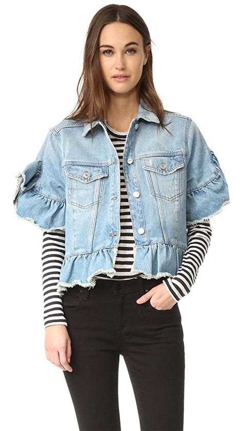 Msgm Short Sleeve Ruffle Denim Jacket Shopbop Save Up To 25 Use Code