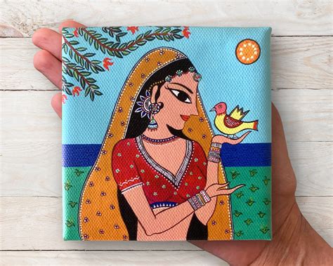 Madhubani Original Acrylic Painting on Canvas Print Home Decor Wall Art ...