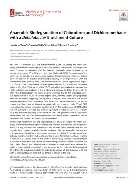 Anaerobic Biodegradation Of Chloroform And Dichloromethane With A