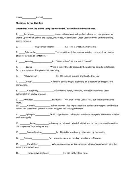 Rhetorical Device Quiz Answers