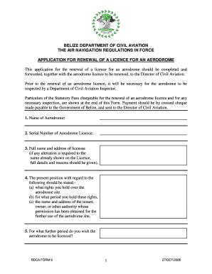 Fillable Online Application For Renewal Of A Licence For An Aerodrome