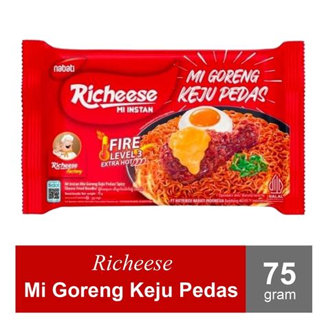 Jual Mie Richeese Mie Goreng Keju Pedas Extra Hot Warna Merah Level