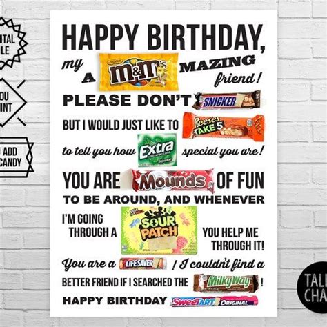 60th Birthday PRINTABLE Candy Poster Birthday Candy Sign - Etsy | Happy ...