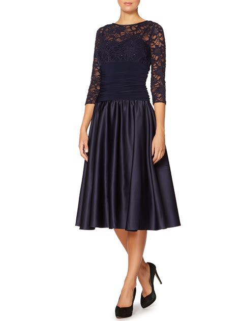 Eliza J Sweetheart Flared Dress With Lace Sleeves In Blue Lyst