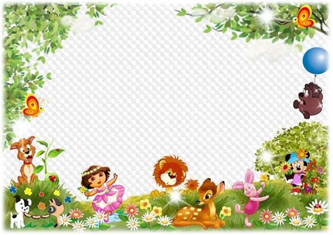 Cartoon characters photo frame PSD, PNG