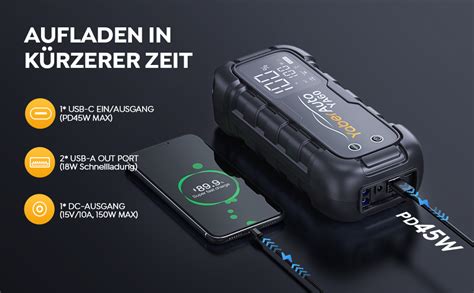 YaberAuto Starthilfe Powerbank 6000A Spitzenstrom 45W Schnellladung