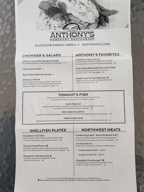 Menu At Anthonys Homeport Restaurant Des Moines 421 S 227th St