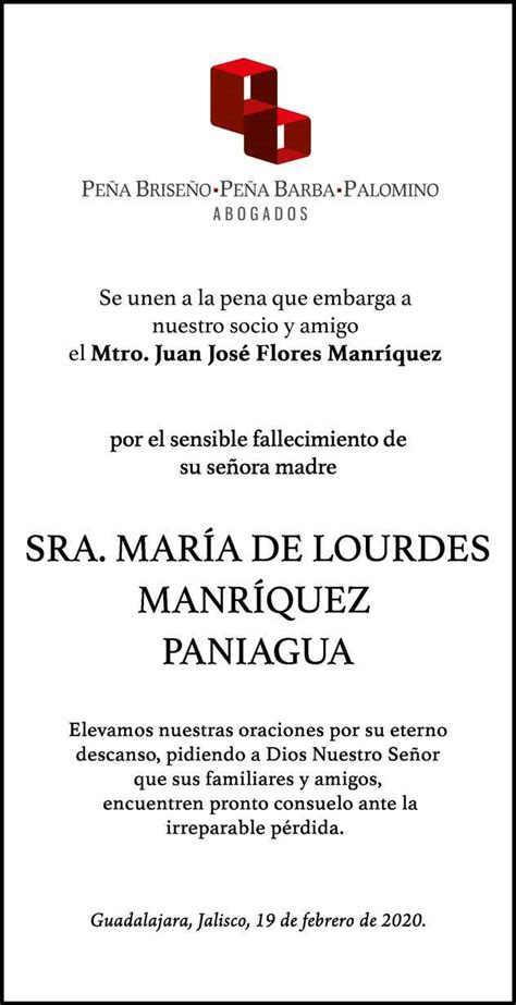 María de Lourdes Manríquez Paniagua Obituario Esquela