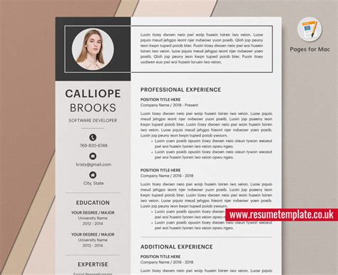 Mac Pages Modern Resume Cv Template Cover Letter And References