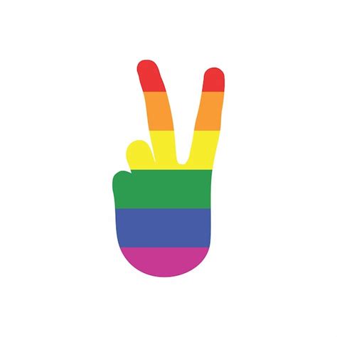 Gesto De La Mano Del Signo De La Paz Del Arco Iris Coloreado En La