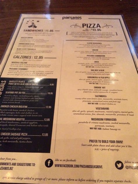 Menu At Paesanos Pizzeria Elk Grove Bond Rd 101