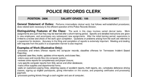 Resume Samples Police Records Clerk