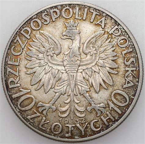 II RP 10 złotych 1932 głowa kobiety ze znakiem archiwum niemczyk pl