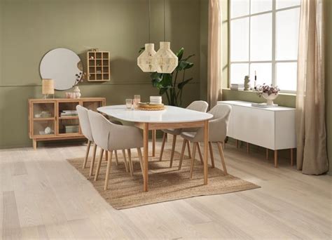 Marstrand Table Blanc Adslev Chaises Beige Jysk