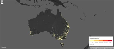 Un detallado mapa de la densidad de población en Australia vía