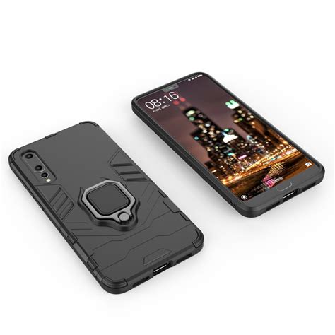 Pc Tpu Shockproof Protective Case For Huawei P20 Pro With Magnetic Ring Holder Black