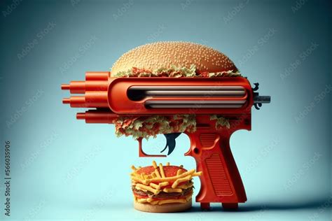 Gun Made Of Fast Food Concept Of Fast Food Kills Fast Food Weapon And Junk Food Gun Created