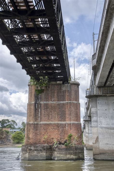 The Tall Railway Bridge Crossing The River Stock Image Image Of