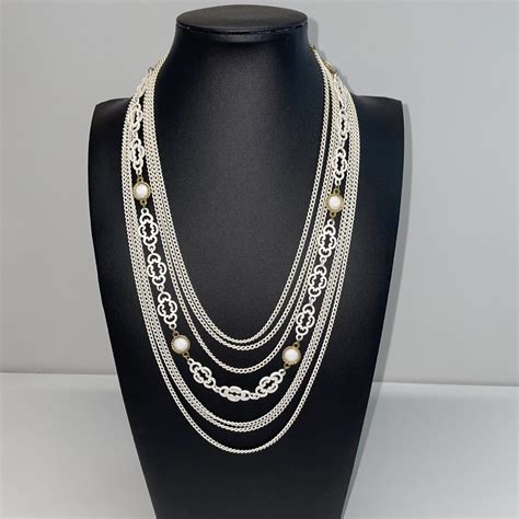 Monet Multi Strand White Enamel Filigree Chain Neckla Gem