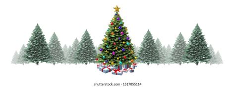 Christmas Tree Horizontal Border Pine Trees Stock Illustration 1517855114