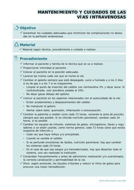 Mantenimiento Y Cuidados De Las Vias Intravenosas Elias Calei Udocz