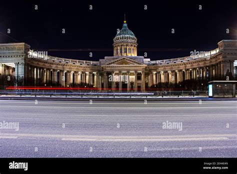 Saint Petersburg Russia Kazan Kazanskiy Cathedral In Night