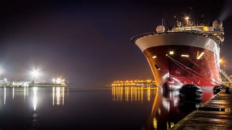 Lights Ship Boat Sea Cityscape Night Water Reflection