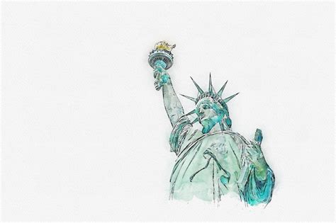 Premium Photo Watercolor Painting Illustration Of Statue Of Liberty