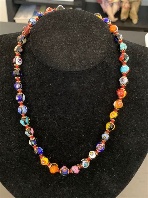 Vintage Murano Venetian Italy Millefiori Bead Necklac Gem