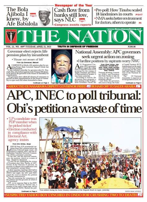 Newspaper Headlines: Obi's petition a waste of time, APC tells tribunal ...