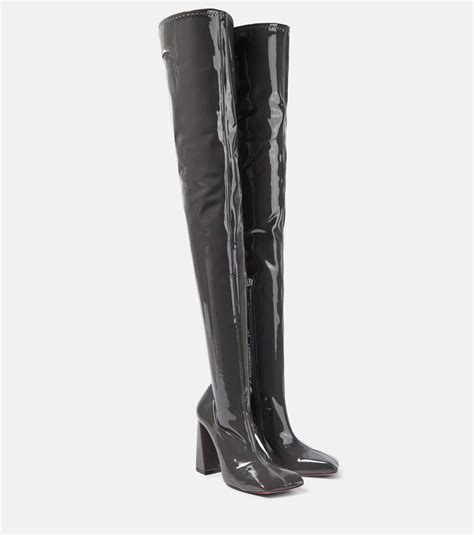 Amina Muaddi Marine Stretch Latex Over The Knee Boots In Black Lyst Uk