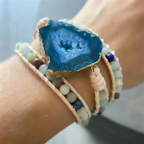 Blue Agate Bracelet Genuine Blue Agate Charm Bracelet