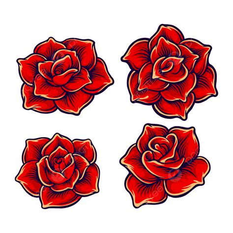 Red Rose Illustration Vector Png Images Rose Set Red Flowers Vector