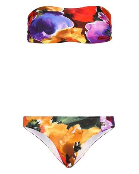 Dolce Gabbana Floral Print Bandeau Bikini Set In Blue Lyst