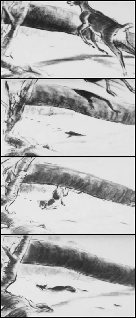 Storyboards of a deleted scene from Bambi, in which the death of his ...