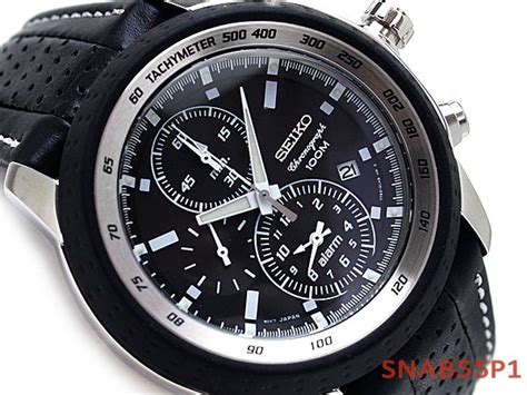 Jual Seiko Quartz Snab P Chronograph Alarm Black Leather Pria