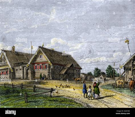 Russian Village In The Southern Agricultural Zone 1800s Hand Colored