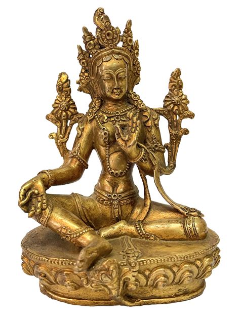 Nepali Handmade Statue Of Green Tara Fire Gold Plated Price Us