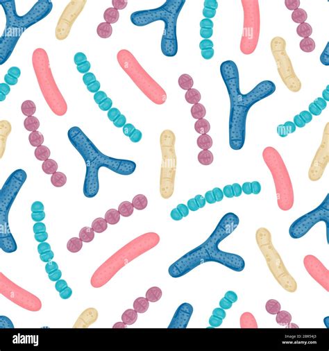 Seamless Pattern With Probiotics Bifidobacterium Lactobacillus