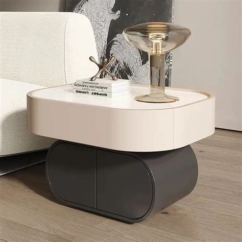 Light Luxury Bedside Table New Round Solid Wood Rock Board Modern