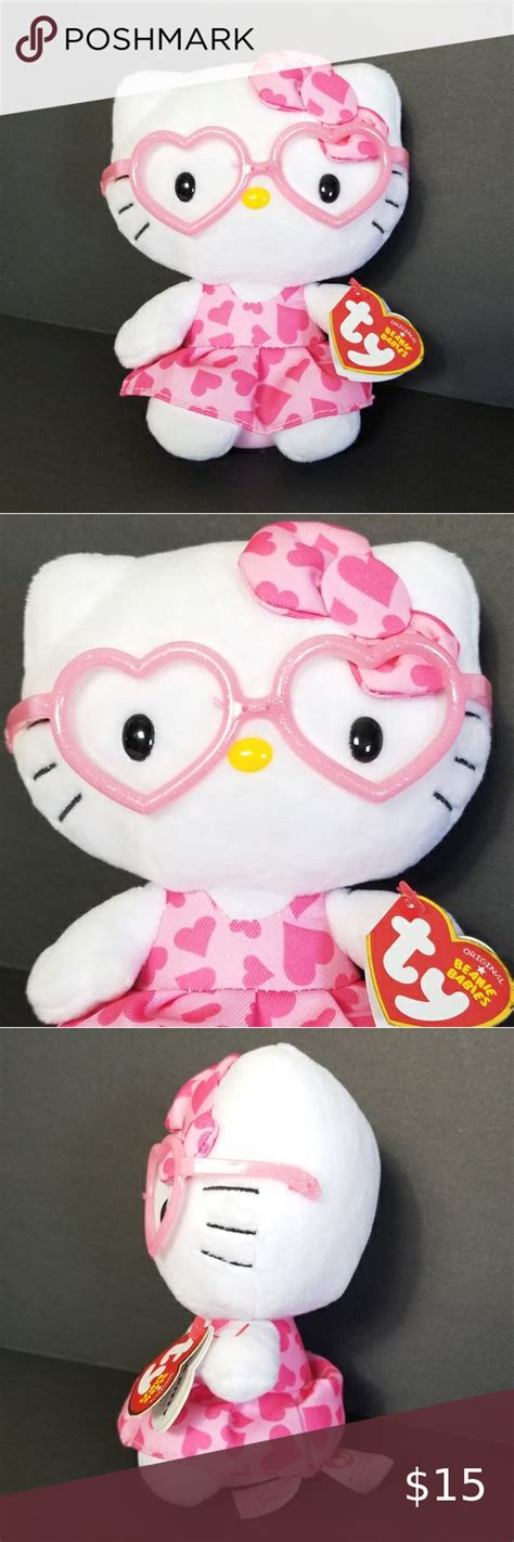 Hello Kitty Pink Heart Glasses Plush Ty Be Nwt Hello Kitty X Ty Beanie