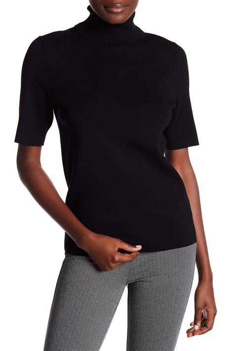 Anne Klein Synthetic Elbow Length Sleeve Turtleneck Sweater In Black Lyst